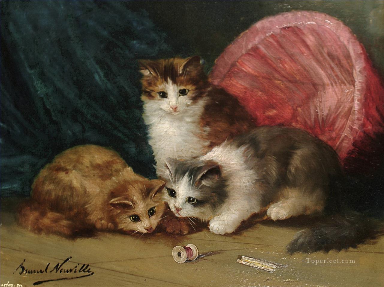 jouer aux chatons Alfred Brunel de Neuville Peintures à l'huile